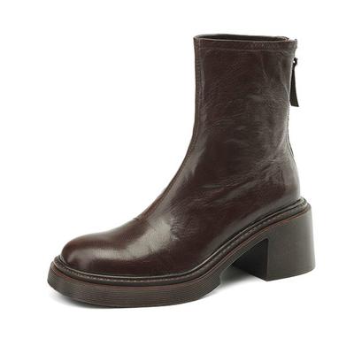 Зимние ботинки «челси» на массивном каблуке с круглым носком из овчины, женские ботильоны на молнии