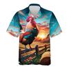 Funny Cartoon Chicken Graphic Shirts For Men Clothes Casual Hawaiian Rooster Beach Shirt Aloha Button Clothing Eggs Short Sleeve