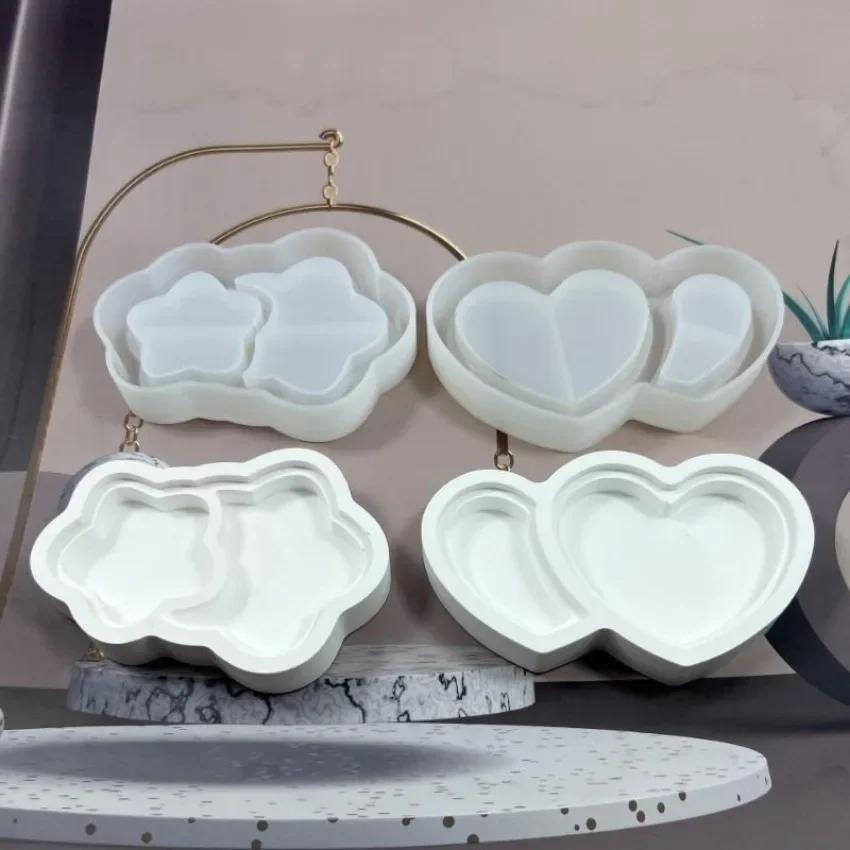 1 Pcs DIY Five-pointed Star Resin Double Heart Shape Tray Silicone Molds Storage Dish Plate Mould Beautiful