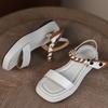 Fashion Platform Sandals for Women Summer 2024 Flat Rubber Ladies Shoes Leather Footwear One Word No Heel Asian Size Chic and Elegant H