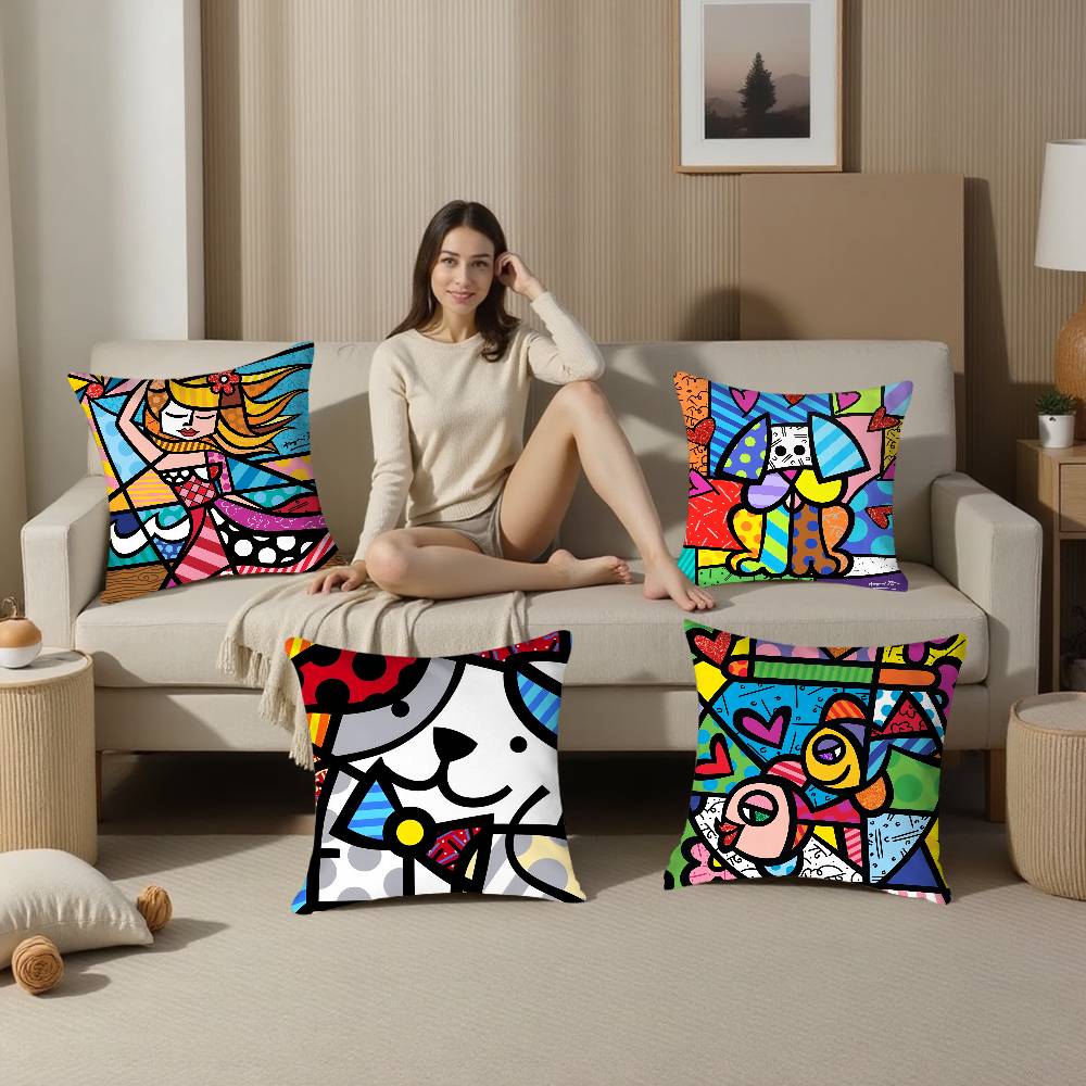 B-Britto Art Design Pillow Case Plush Fabric Soft  Pillowcase Double Sided Print Cushion Cover Household Gifts