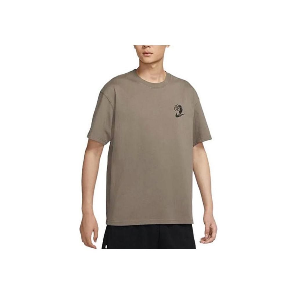 Nike Футболка с коротким рукавом и круглым вырезом с мультяшным принтом, мужские топы, оливково-серый DR8915-040