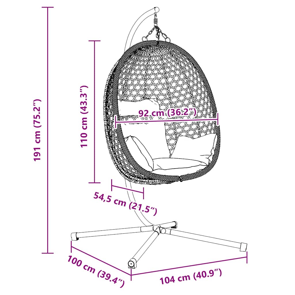 Hanging Egg Chair Coffee Brown 104 x 100 x 191 cm Poly Rattan