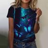 Women's 3D Butterfly Printed T-shirt, Round Neck Short Sleeved T-shirt, Women's Luxury T-shirt, 2024 Girls' Oversized Y2K Clothing