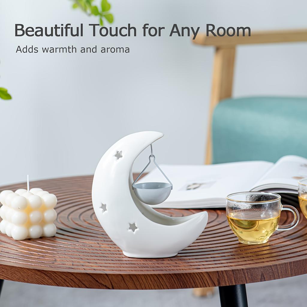 Creative Black and White Star and Moon Pattern Aromatherapy Tower Candle Ceramic Aromatherapy Wax Melting Heater Essential Oil Burner