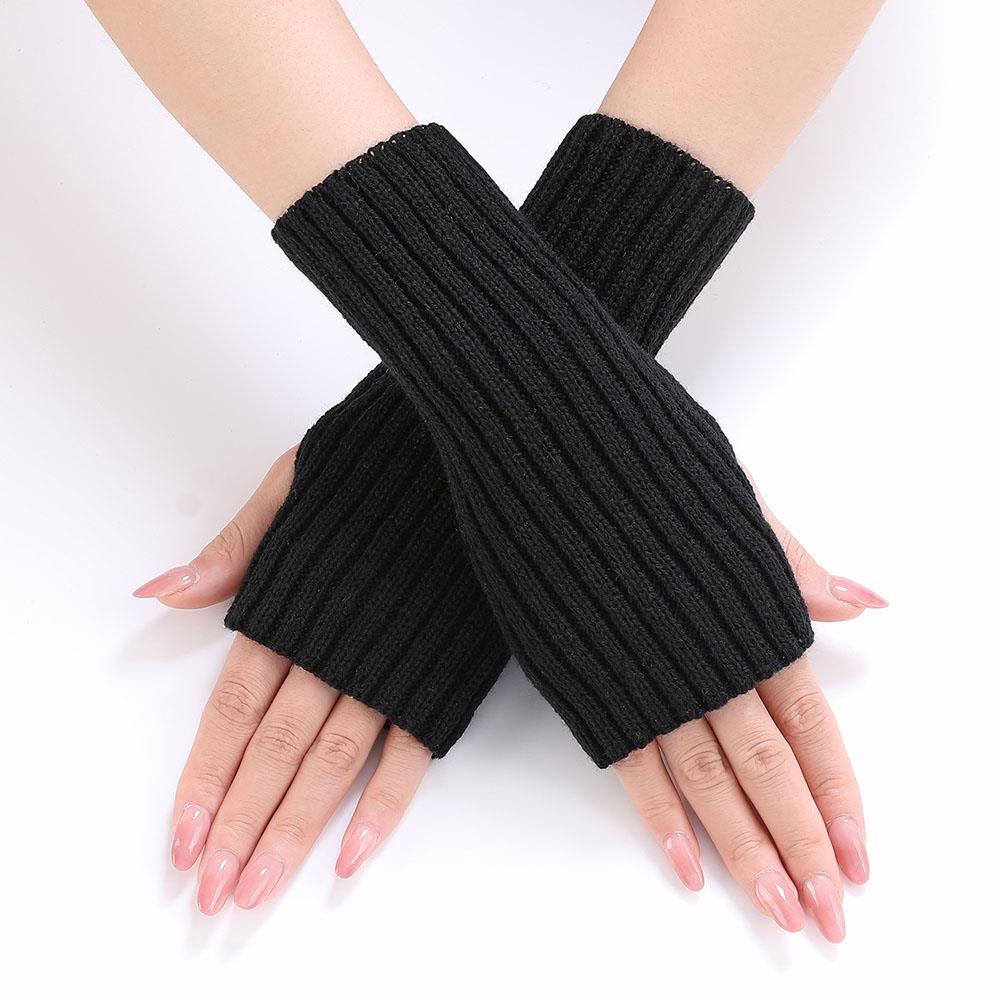 1 Pair Autumn Winter Short Arm Sleeves Half Finger Gloves For Women Solid Color Knitted Fingerless Gloves Hand Warmer Mittens