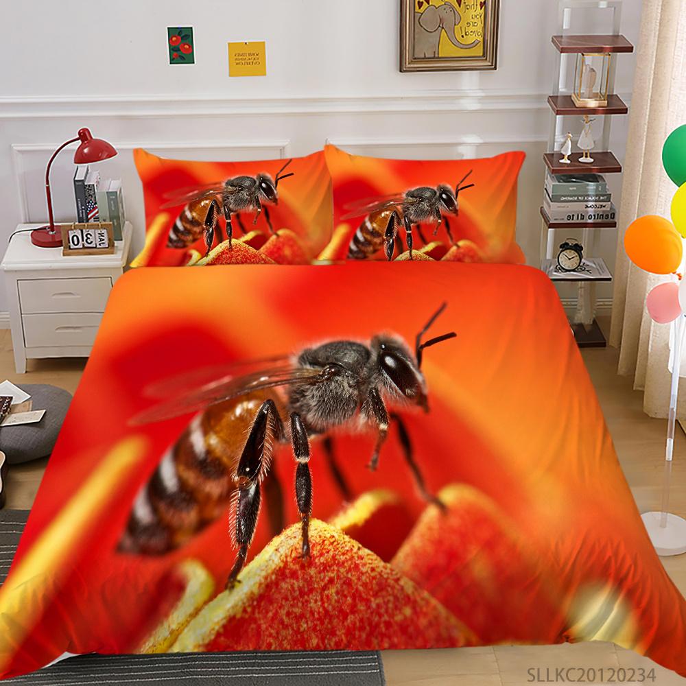 Kids Bedding Set 3D Bee Print Quilt Kids School Adults Bed Set Microfiber Fashion Home Bedclothes Duvet Covers
