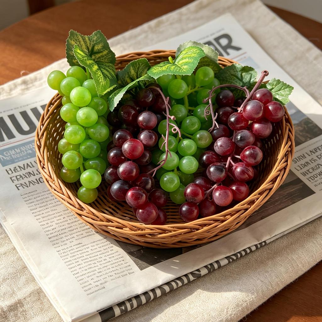 Набор искусственного винограда из 4 шт. (2 зеленых пучка + 2 фиолетовых пучка), 1:1 модель фрукта, реалистичная, подходит для домашнего декора, кухни, украшения вечеринки