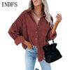 INDFS Женская мода Повседневная однотонная принтованная рубашка весна-осень с длинными рукавами и воротником-поло Пуловеры и длинные рукава