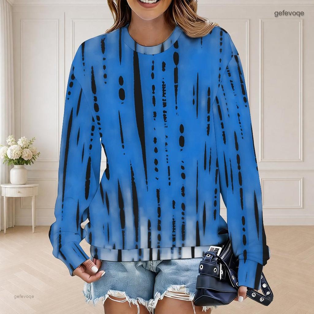 Women Plus Size Round Neck Long Sleeve Tie Dye Printed Pullover Sweatshirt