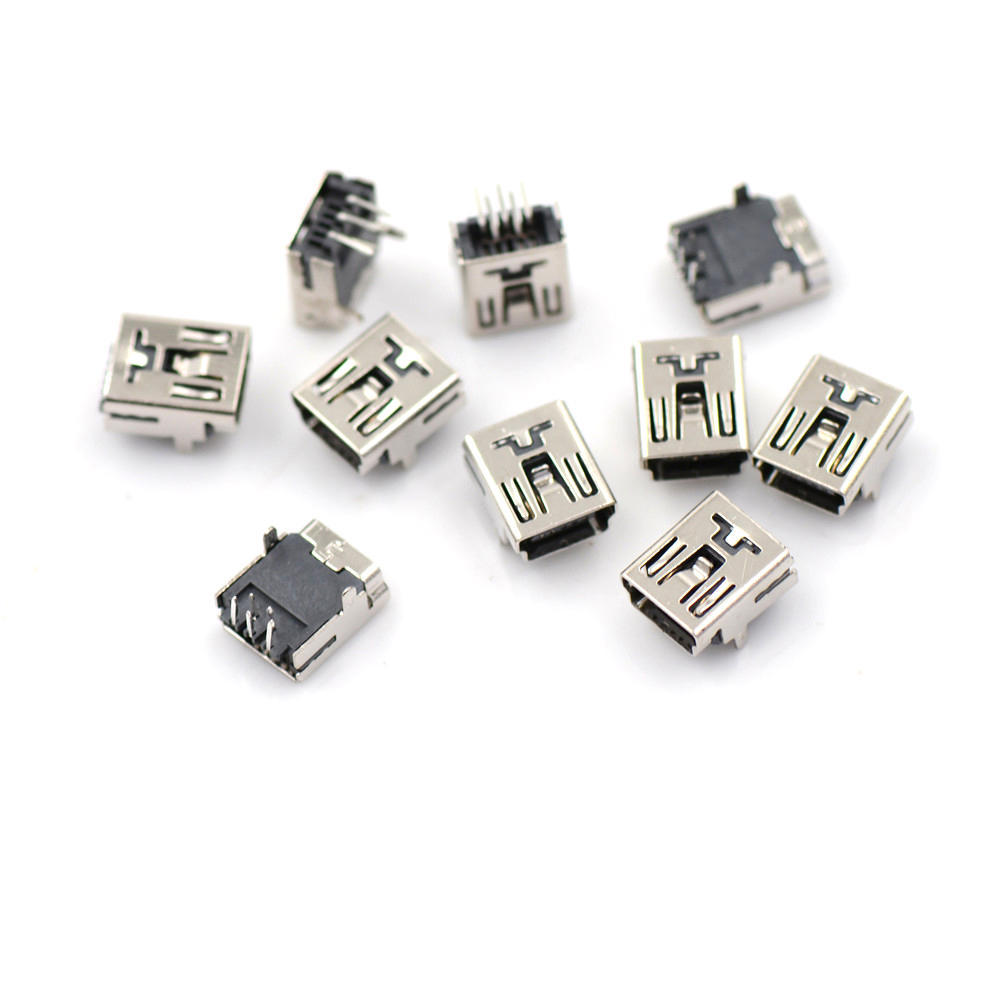 10Pcs Mini Usb Female 5 Pin Type B Right Angle Pcb Socket Connector 2 Legs Diy