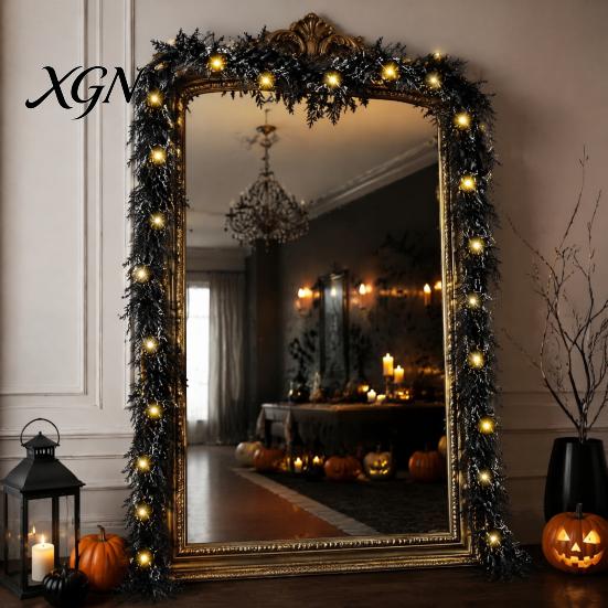 Dark Aesthetic Party Backdrop Props Halloween Lighted Creepy Vine Garland with LED Lights, Black Faux Twig for Mantle Decorative Vines Mantelpiece