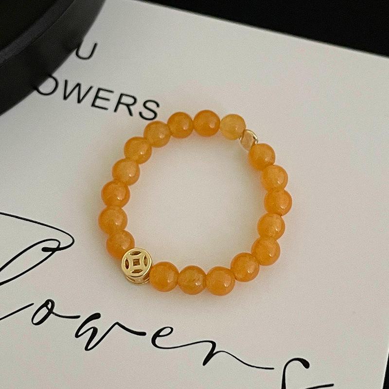 Banyan Tree S925 Silver Gold-Plated Zodiac Topaz Beaded Ring - Fortune-Attracting Chinese Style Elastic Rope Women's Ring