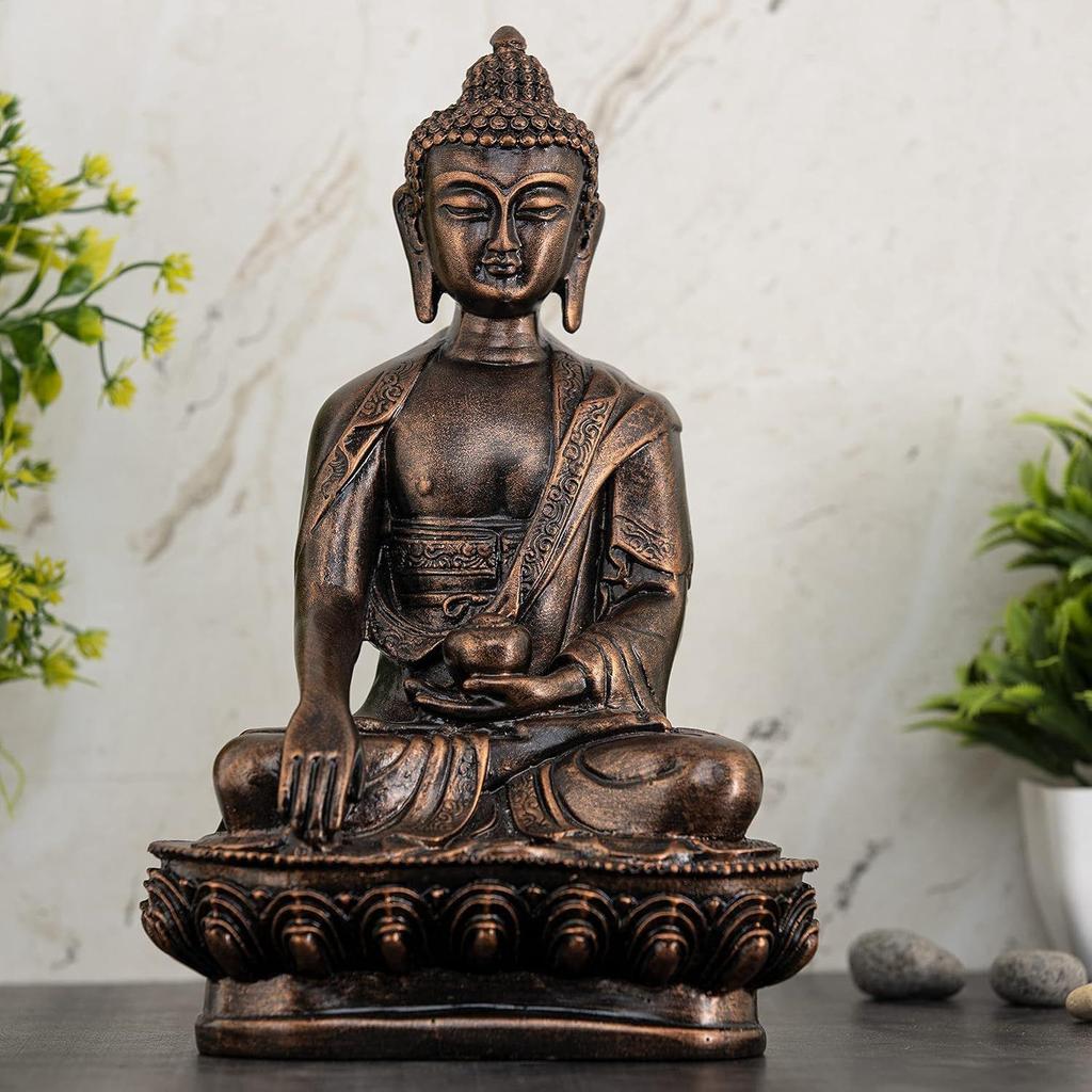 Buddha Statue Showpiece Idol Home Decor Items for Living Room and Gifts (Antique Copper)