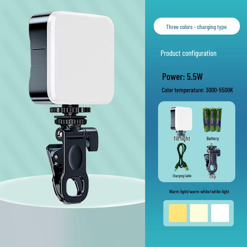 Трехцветный RGB перезаряжаемый мини-светильник для селфи с клипсой для мобильного телефона и камеры