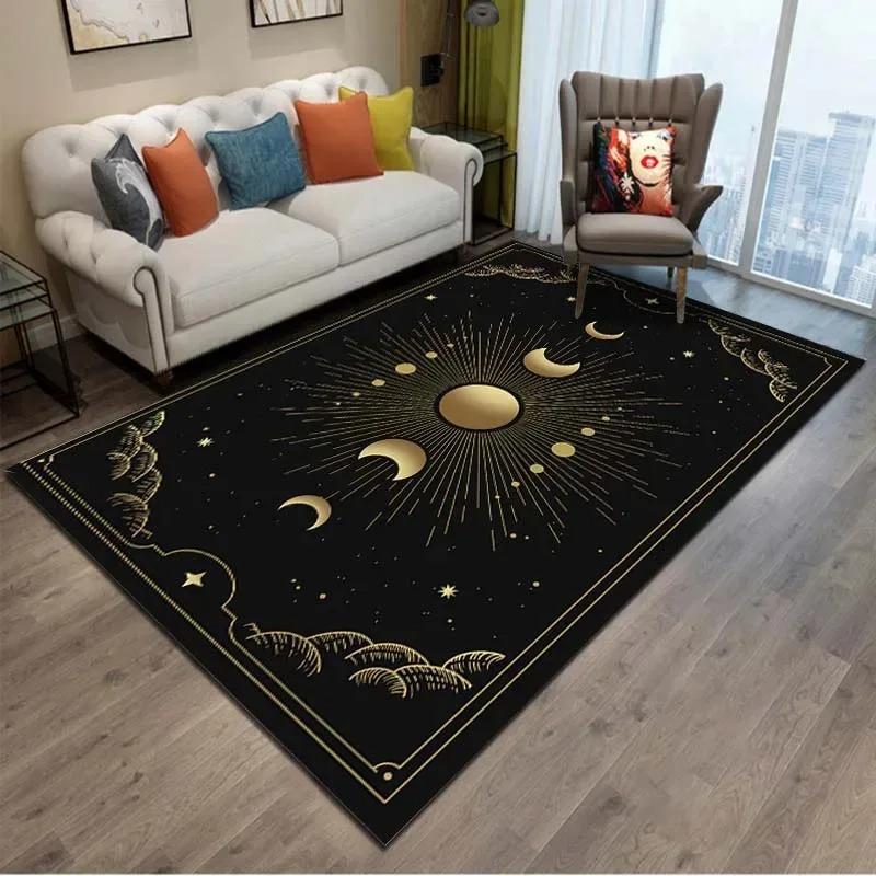 Disney Celestial Black Moon Star Sun Rugs for Living Room Witch Gothic Astrology Zodiac Carpet Floor Mat Rug for Bedr