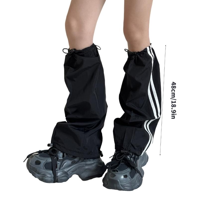 Fashion Drawstring Cargo Leg Warmers for Women Harajuku Side Double Striped Baggy Leg Covers Footless Socks Streetwear