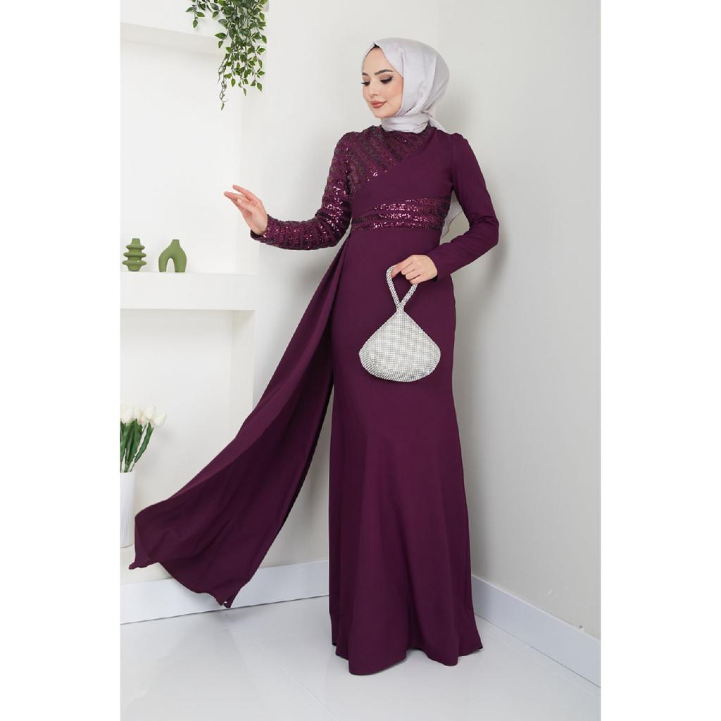 Женская одежда Вечернее платье Модное накидка с блестками Хиджаб Вечернее платье в форме рыбы 2711 Черный