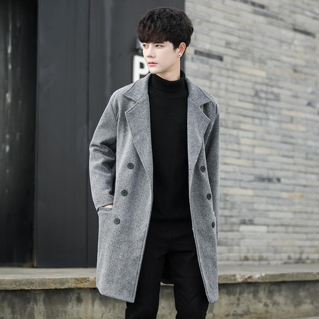 JHIJSC Long Chesterfield Business Solid Plus Size Men's Coat, Autumn/Winter, Style, Color, Stylish, (2XL, Gray)