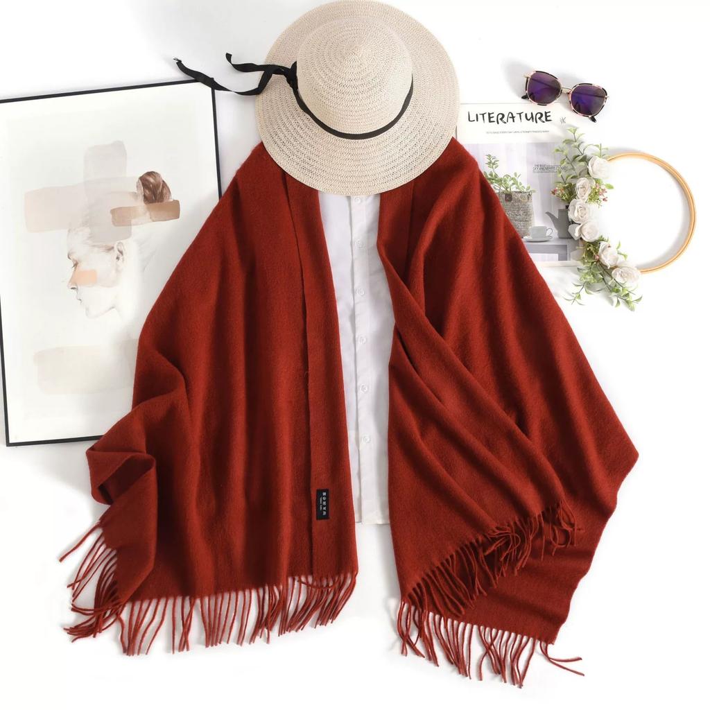 Осень и Зима Однотонная Шаль 100% Шерсть Теплый Длинный Шарф Кондиционированный Утолщенные Шарфы Женские Кашемировые Шарфы