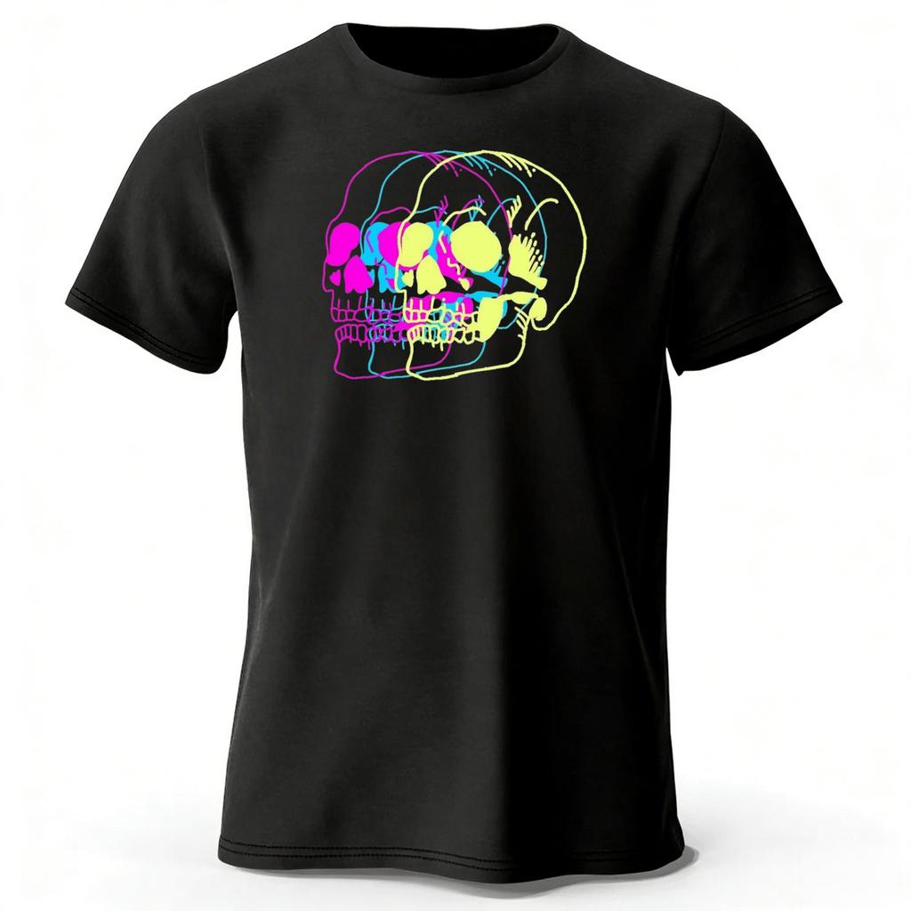 Summer New Psychedelic Skull Monster Pure Cotton Short Sleeved Casual Men Loose Oversized Comfortable Breathable Sports Tshirt