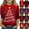 Children's 3/4 Sleeve Tops Casual Christmas Print T Shirt Round Neck Pullover Blouse