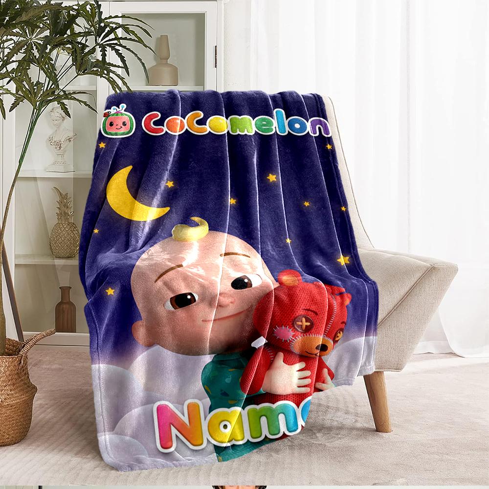 Custom Name Cocomelon Theme Printed Blanket - Perfect for Couch, Bed, Travel & Outdoor Use | Machine Washable, Cozy & Durable.