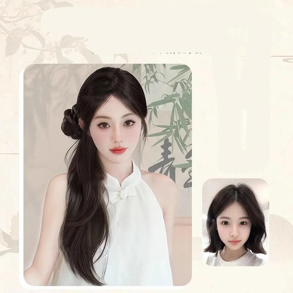 45cm Chinese Style Side Synthetic Ponytail Braids Wig Clip Women Natural Curly Fluffy Hair Extension