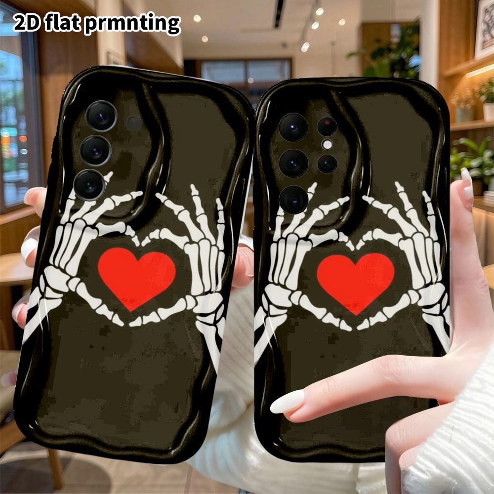 Phone Case: 2D flat, suitable for Samsung Galaxy A34 A35 M05 M06 S20 S22 S21 FE Plus 5G, featuring a skeleton hand making a heart, perfect Christmas a