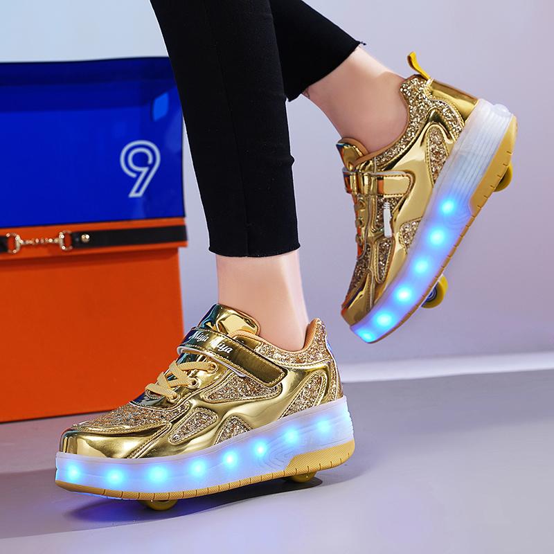 TUINANLE Детские туфли для мальчиков и девочек с мигающими роликовыми коньками, детская обувь со светодиодной подсветкой, светящиеся колеса