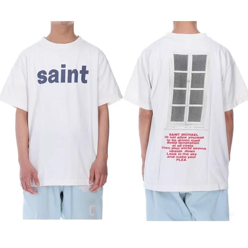 Unisex Unisex Simple Couple Casual Blue Letter Logo Print Saint T Shirt High Quality Cotton Oversize Tee Top White Tshirt With Tag