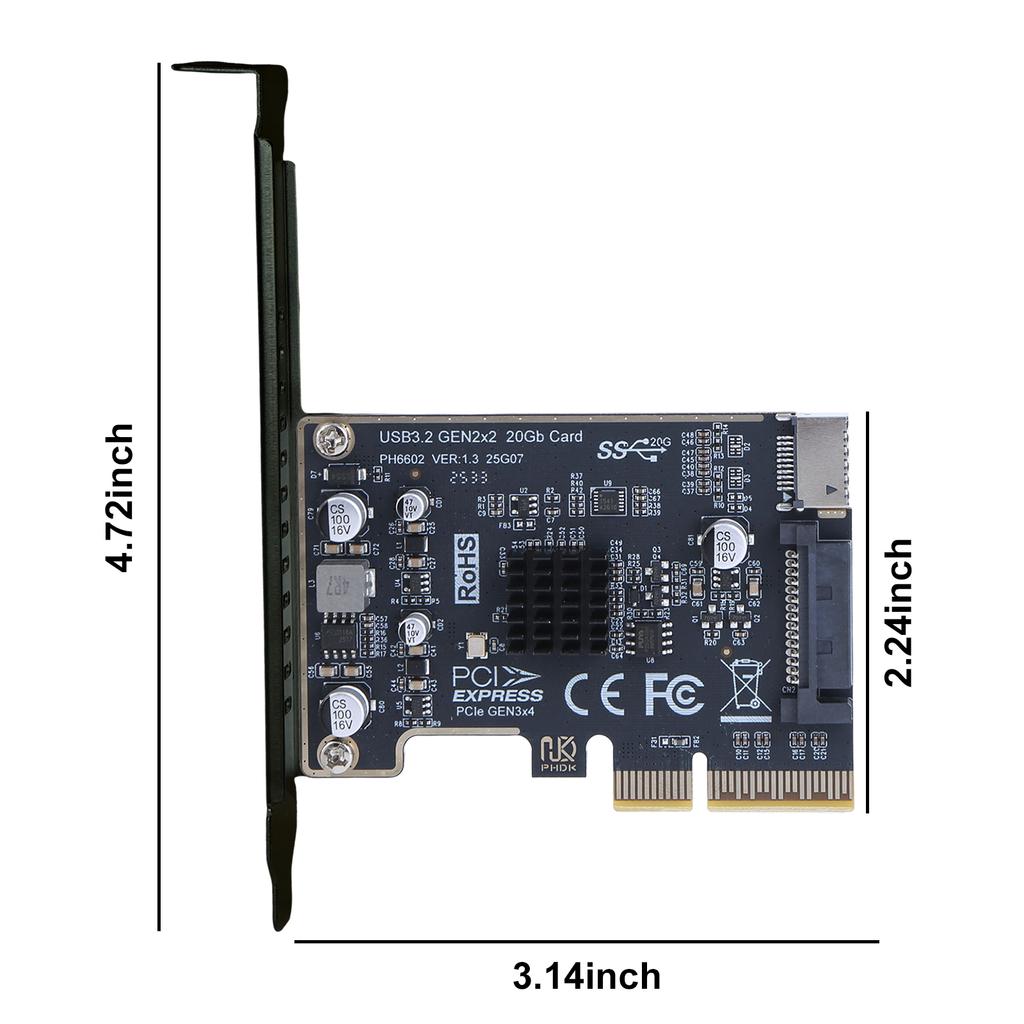 PCIE To Type-E Expansion Card ASM3242 Chip Front Panel Adapter 20Gpbs Type E Express Card for Desktop PC Front Panel TYPE C