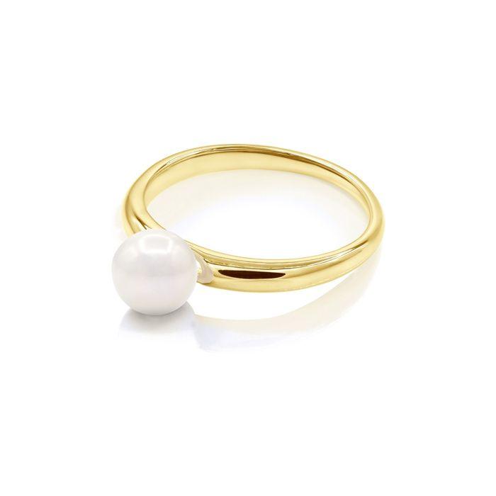 Bague - Pearls & Colors - Perle de Culture d'Eau Douce 6-7 mm Ronde - Perle Blanche - Or Jaune 375/1000 - Qualité AAA+ - Femme