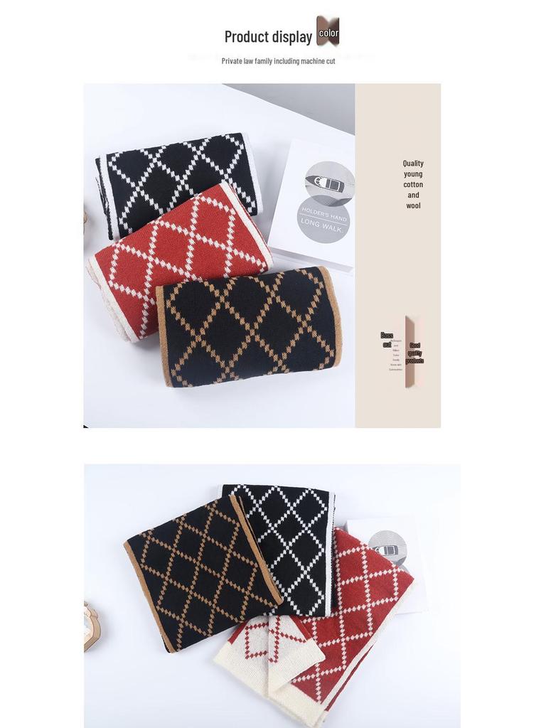 Шарф в клетку винного цвета: Теплая, универсальная шаль для осени/зимы, корейский стиль, имитация кашемира.