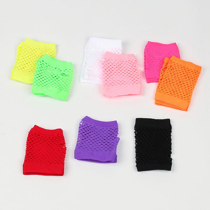 1Pair Womens Short Fishnet Net Gloves Fingerless Mesh Gloves Punk