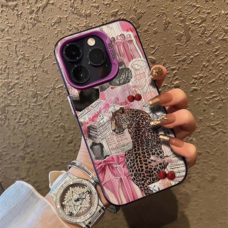 Супер крутой розовый леопардовый чехол на iPhone с эффектом ретро для iPhone 16 15 14 13 12 11 Pro Max XR XS MAX 7 8 PLUS MINI INS Противоударный чехол