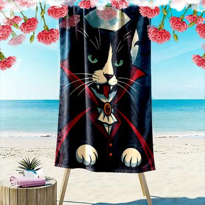 Mysterious Vampire Cat Elegance Print Beach Towel, Quick Drying, Suitable for Travel, Outdoor Sports, Jogging, the Beach and Swimming, Gift