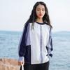 Spring Round Neck Stitching Long-sleeved T-shirt Women's Fashion Pullover Loose Literary T-shirt