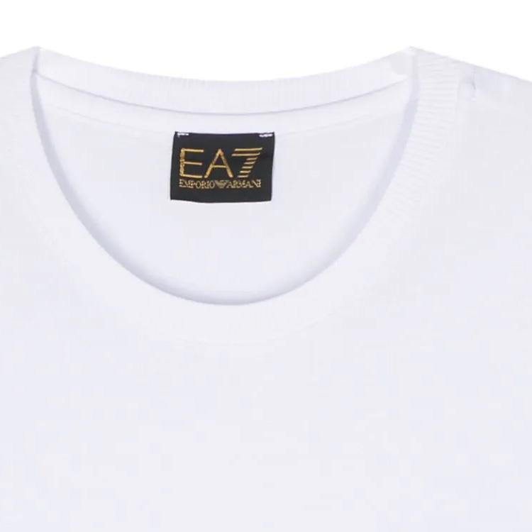 Emporio Armani EA7 Весна/Лето 2024 Однотонная футболка с круглым вырезом и коротким рукавом с нашивкой-логотипом Мужская одежда Белый 3DPT31-PJRGZ-1000