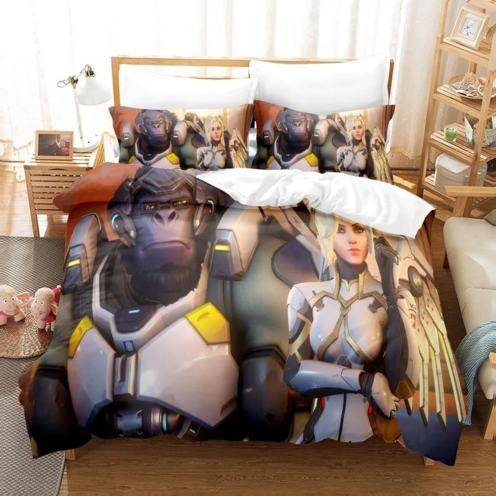 Игровой Overwatch 2 Invasion Коллекция постельного белья Односпальная Полуторная Двуспальная Queen King Размерная Коллекция кроватей Спальня для взрослых Мальчиков Пододеяльник Коллекции Новый Аниме