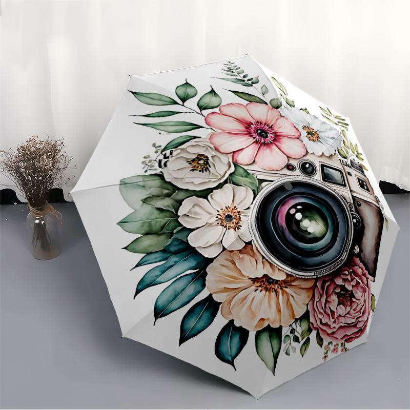 1pc Camera Flowers Automatic Open/close Umbrella, 8-Rib sturdy structure, Auto Folding/Opening, Portable Travel Umbrella for Women, c23