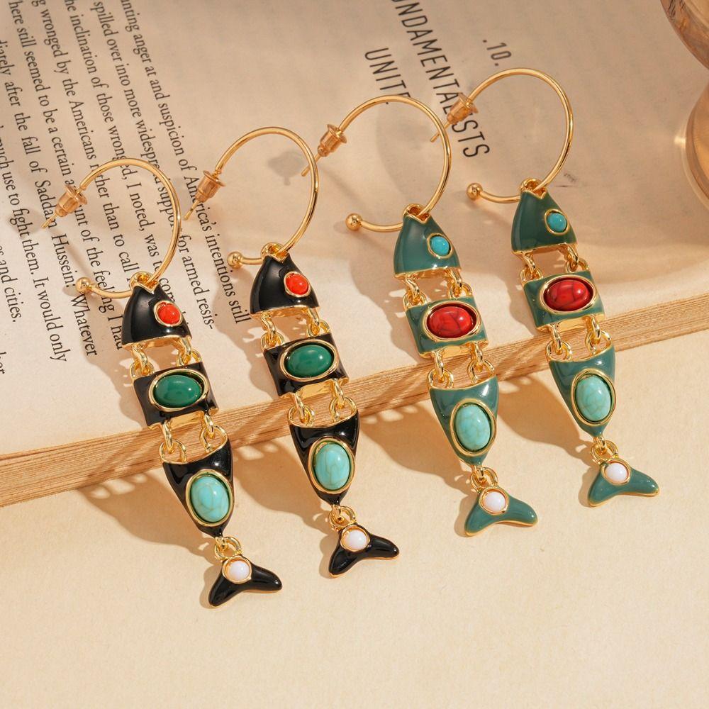 Gothic Ethnic Style Earrings Vintage Enamel Dangle Earrings Little Fish Earrings Festival Jewelry
