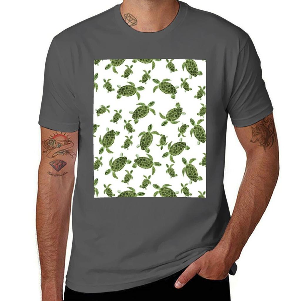 Painted Sea Turtle Pattern Watercolor Artwork Tshirt Vintage Style Printed Top Tshirt