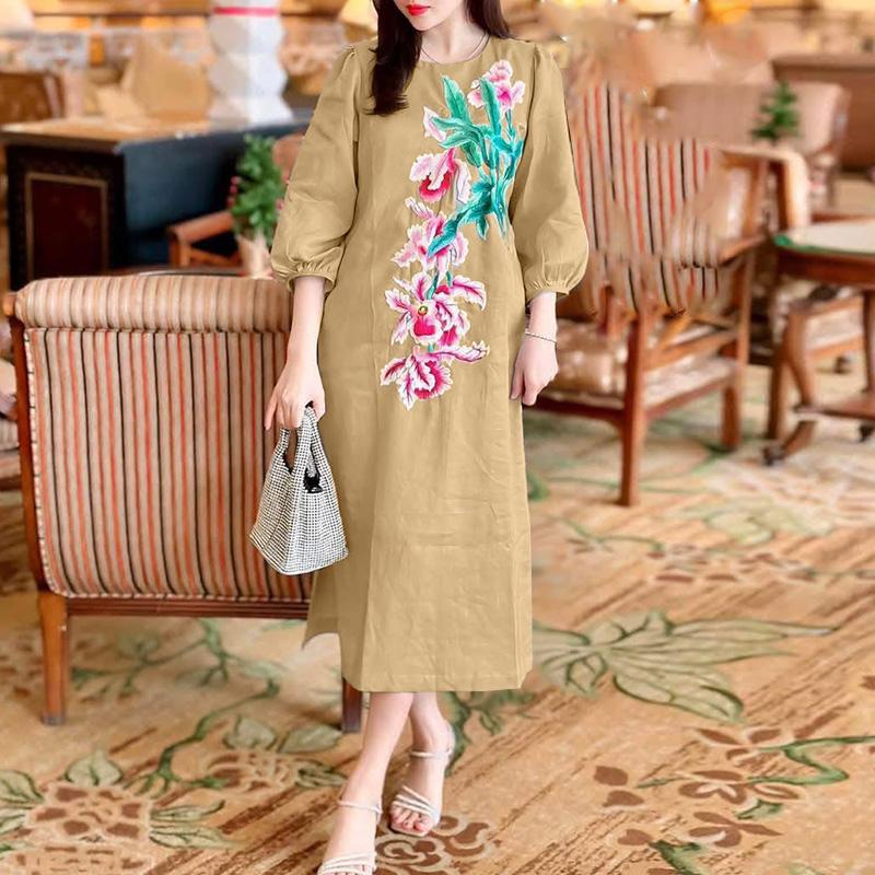 ZANZEA Женское повседневное платье с круглым вырезом и рукавом 3/4 с принтом