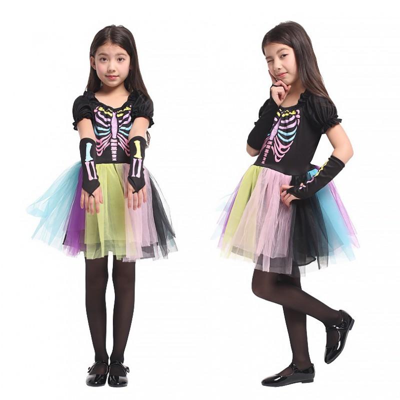 Halloween Costume Kids Girls Skeleton Vampire Devil Reaper Outfit Set Cosplay Party Dress