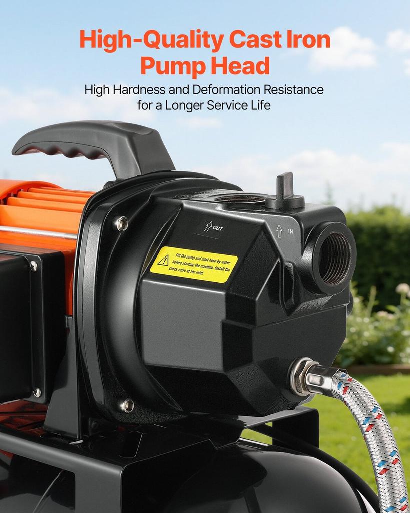 1 HP Shallow Well Pump with Pressure Tank, 230V 3750 LPH, Cast Iron Irrigation Jet Pump with 19 L Tank, Automatic Water Booster Transfer System,