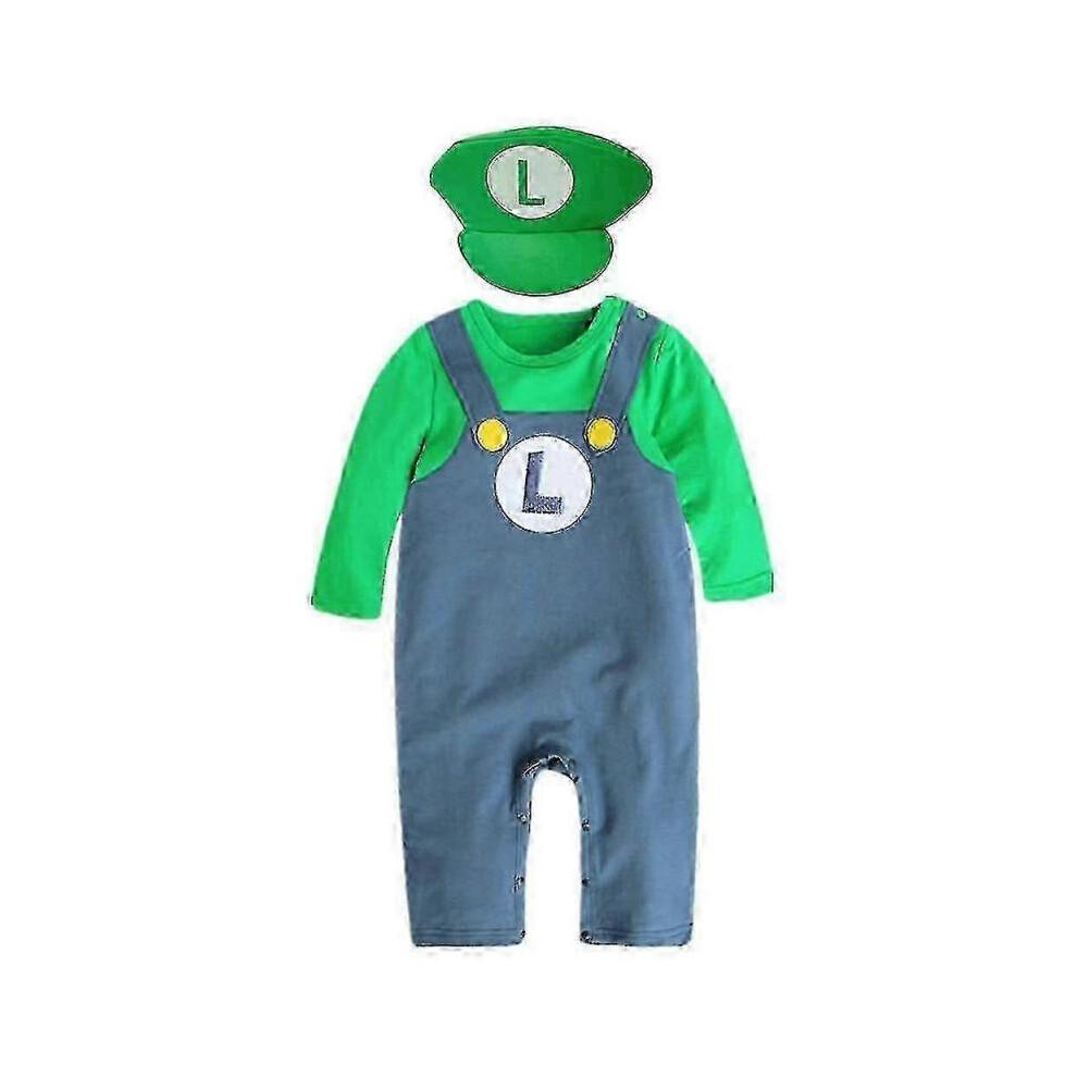 Super Mario Bros Baby Cosplay Crawling Suit Romper Jumpsuit Mario Luigi Cosplay Costume Hat Set