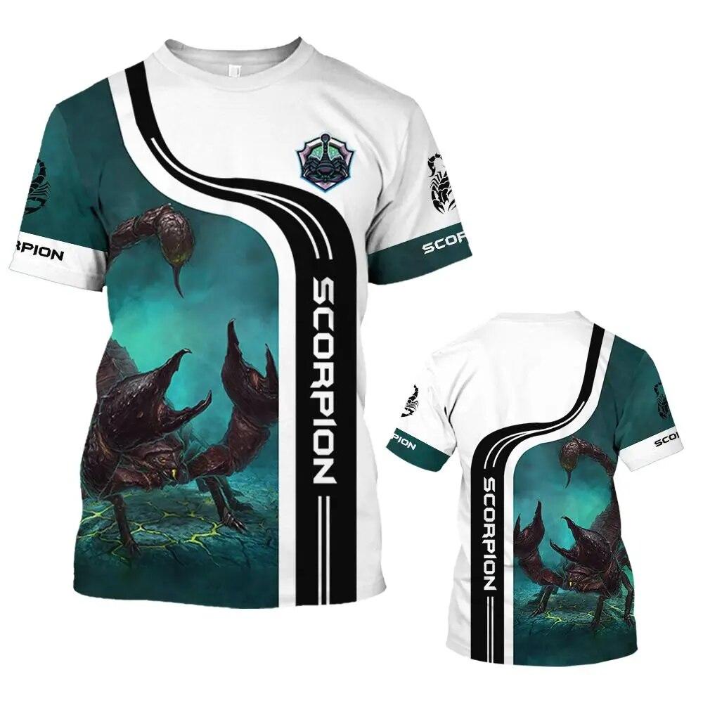 Мужская футболка с изображением животных, летняя футболка с короткими рукавами и скорпионом, забавные футболки с 3D принтом, модная повседневная мужская спортивная рубашка, мужская одежда большого размера