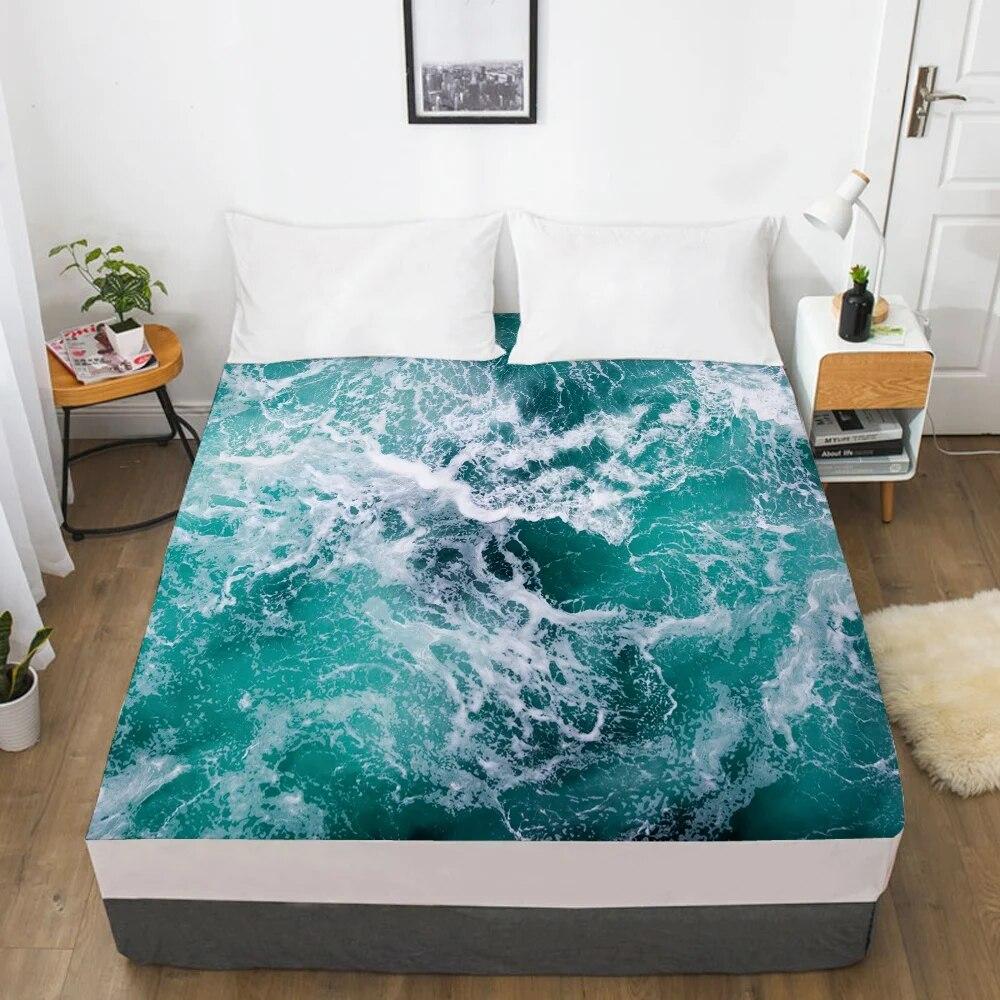 1 шт. простыня, эластичная простыня с резинкой 150/180/200/160*200, наматрасник, чехол для двуспальной кровати, скандинавское море