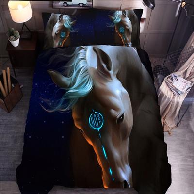 Пододеяльник с 3D-принтом в виде лошади, комплект постельного белья с изображением животных, двуспальный, двуспальный, размера «king-size», для детей и мужчин, черный, мягкий, наволочка